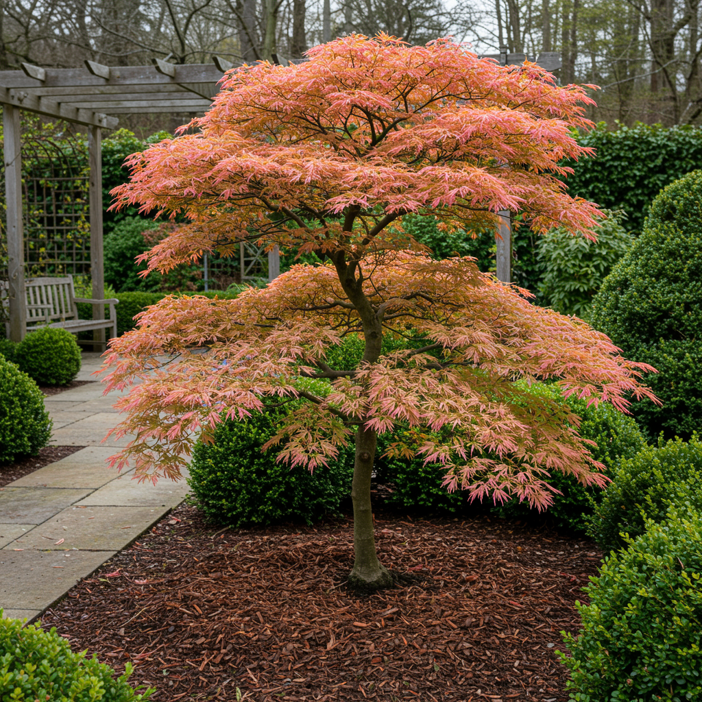 Green boutiQ - Terrasplant - Japanse Esdoorn - Acer palmatum Iyoshi - Roze - 2 Planten - Bladverliezend - Pot 19cm Hoogte 70cm