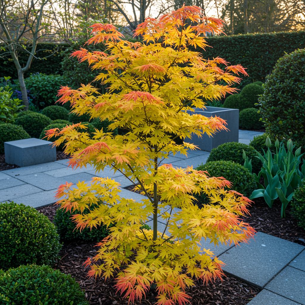 Green boutiQ - Terrasplant - Japanse Esdoorn - Acer palmatum Orange Dream - Oranje - 1 Plant - Bladverliezend - Pot 19cm Hoogte 70cm