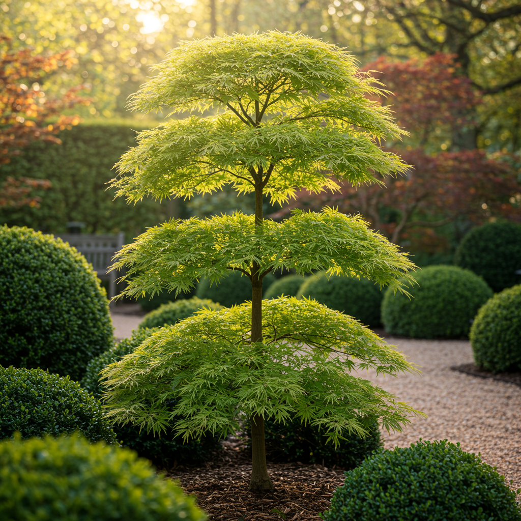Green boutiQ - Terrasplant - Japanse Esdoorn - Acer palmatum Emerald Lace - Groen - 1 Plant - Bladverliezend - Pot 19cm Hoogte 70cm