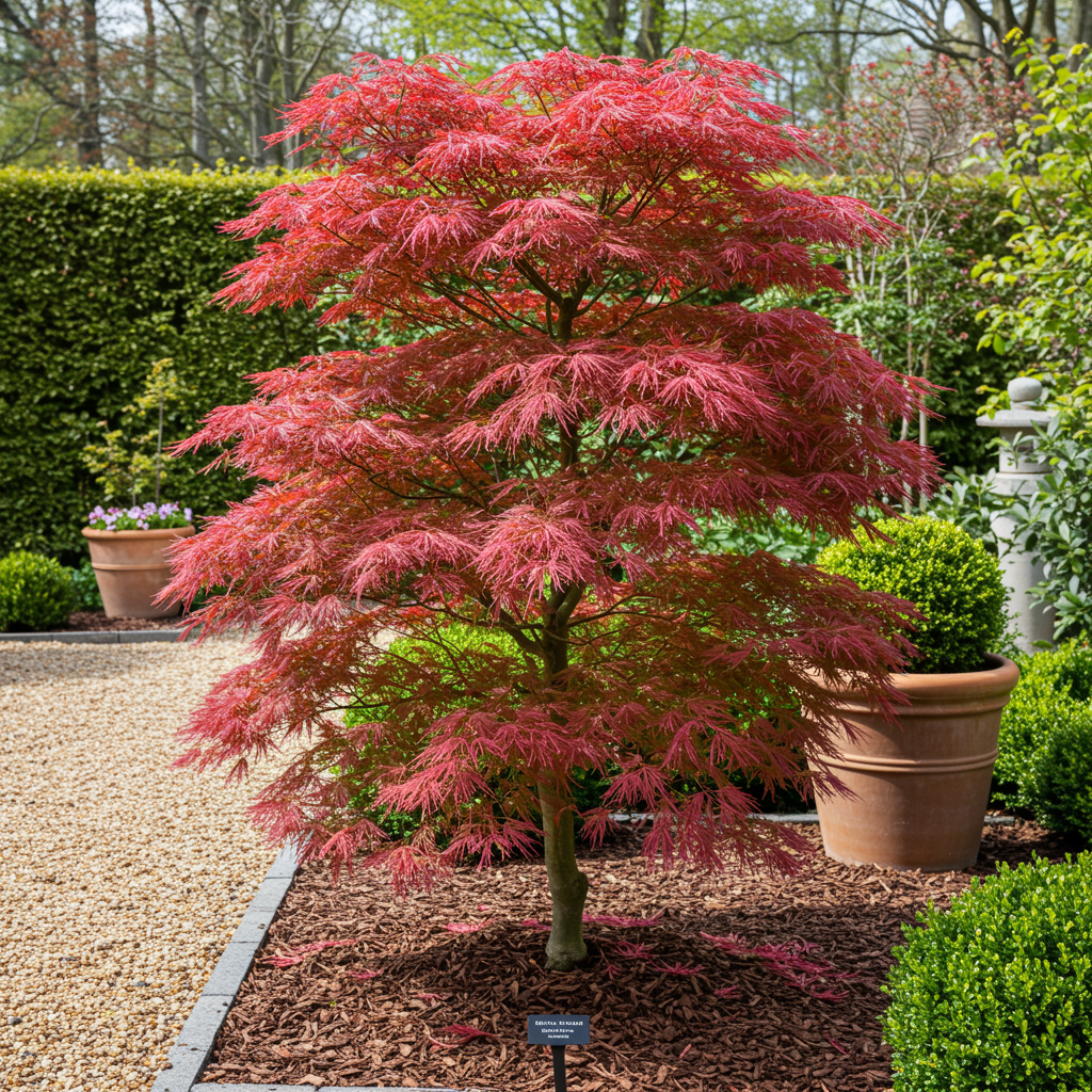 Green boutiQ - Terrasplant - Japanse Esdoorn - Acer palmatum Beni Maiko - Rood - 2 Planten - Bladverliezend - Pot 19cm Hoogte 70cm