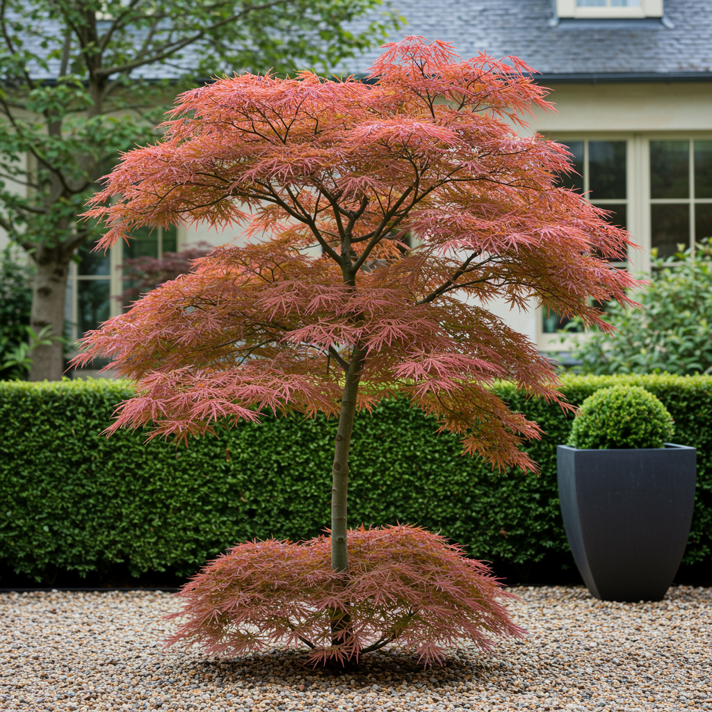 Green boutiQ - Terrasplant - Japanse Esdoorn - Acer palmatum Jerre Swarts - Donker Rood - 1 Plant - Bladverliezend - Pot 19cm Hoogte 70cm